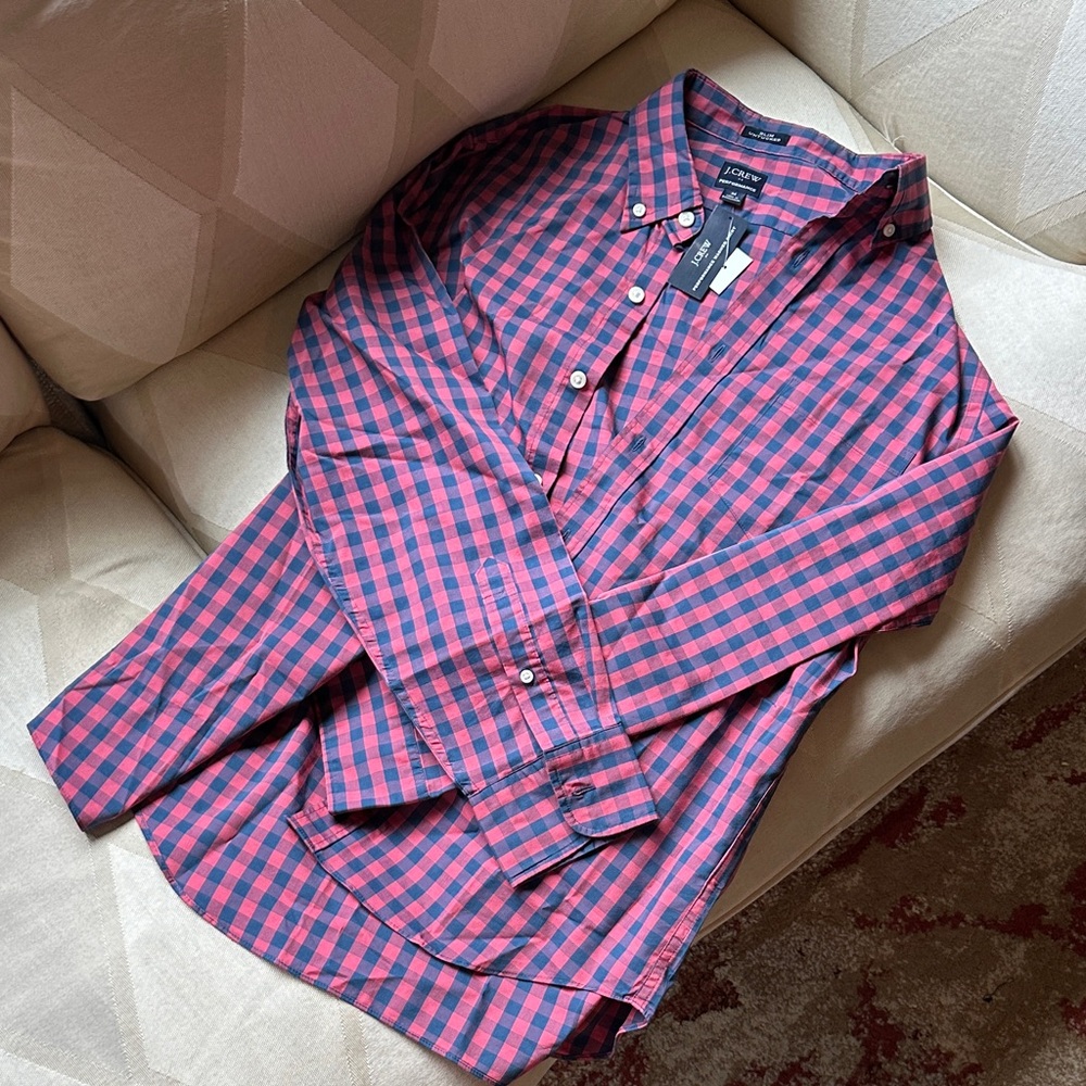 J. Crew Salmon and Blue Plaid Casual Shirt